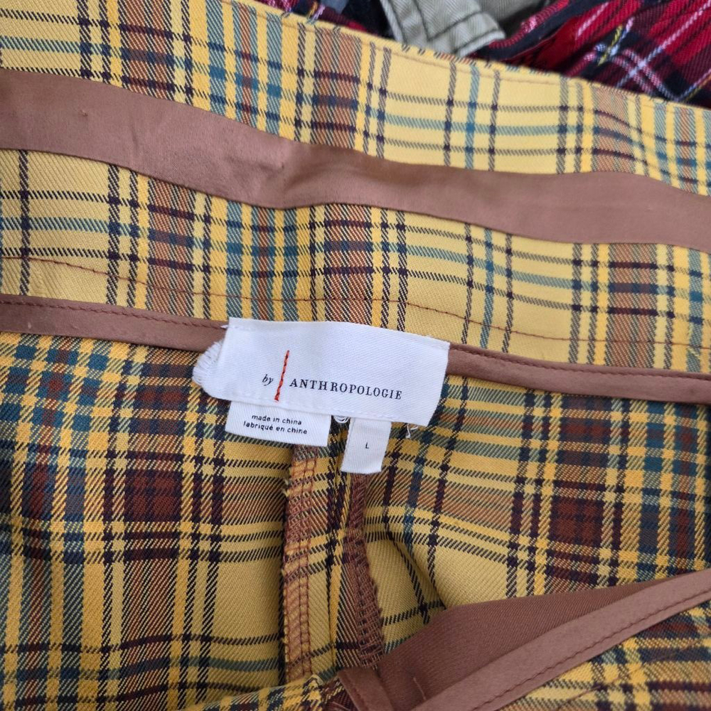 Anthropologie Plaid Wide Leg Pants Marygold Gold Tartan yellow women's large L - Picture 6 of 7
